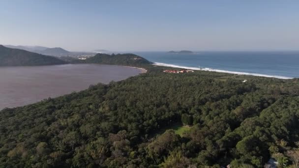 Florianopolis Armao Strand Och Peri Lagun Flygutsikt Santa Catarina — Stockvideo