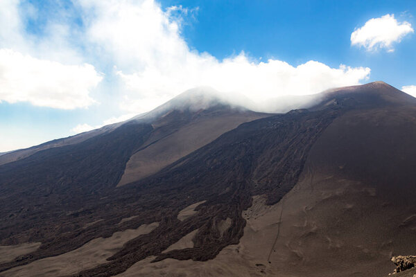 Mount Etna in Italy, Sicily. Climb Etna volcano to the top. Europe.