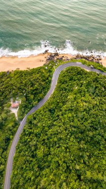 Santa Catarina 'daki Balnear io Camboriu. Taquaras Plajı ve Balnear io Camboriu 'daki Laranjeiras Plajı. Manzaradaki hava manzarası. Brezilya.