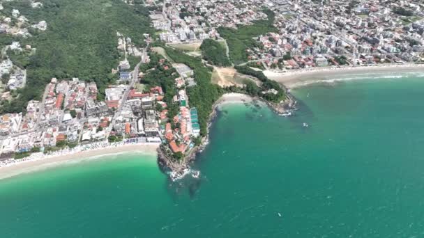 Пляж Bombinhas Санта Катарине Вид Воздуха Беспилотника Бразилия Южная Америка — стоковое видео