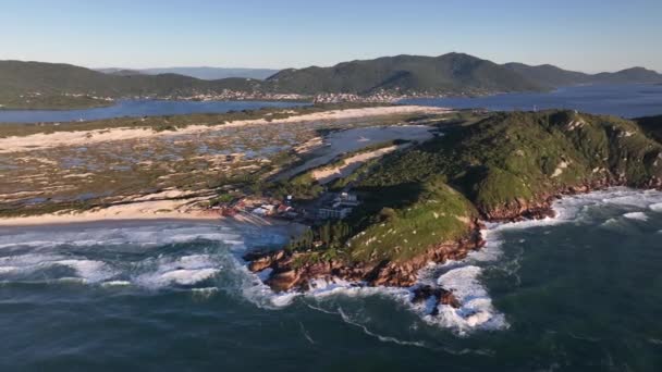 Florianópolis Playa Joaquina Vista Aérea Durante Amanecer — Vídeos de Stock