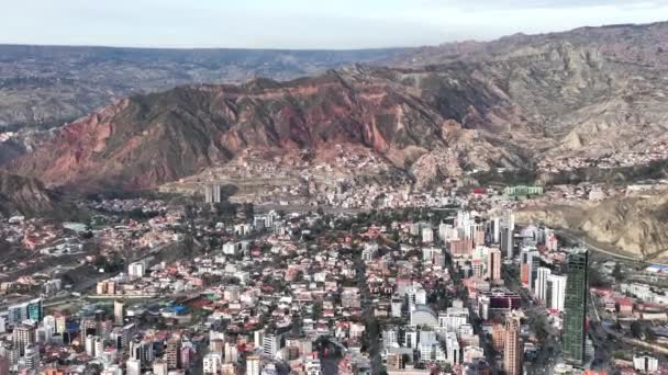 Paz Bolivia Aerial View Flying Dense Urban Cityscape San Miguel — Stock Video