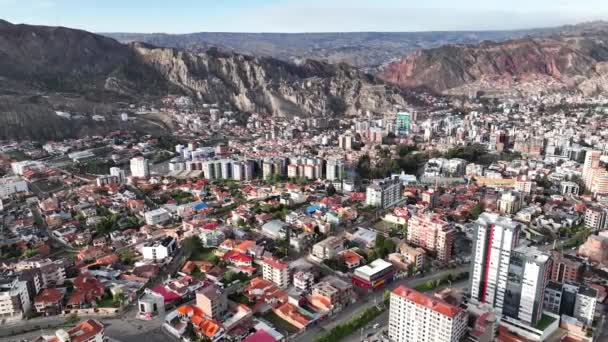 Paz Bolivie Vue Aérienne Survolant Paysage Urbain Dense San Miguel — Video