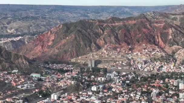 Paz Bolívie Letecký Výhled Letící Nad Hustou Městskou Krajinou San — Stock video