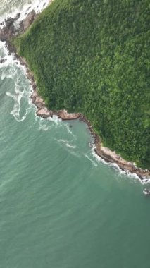 Santa Catarina 'daki Balnear io Camboriu. Taquaras Sahili ve Laranjeiras Sahili. Manzaradaki hava manzarası. Brezilya. Dikey video