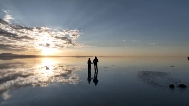 Salar Uyuni Bolívia Durante Pôr Sol Imagem Aérea Tirada Com — Vídeo de Stock