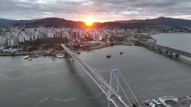Florianopolis Stolica Santa Catarina Brazylii Zdjęcie Lotnicze Zrobione Dronem Mostu — Wideo stockowe
