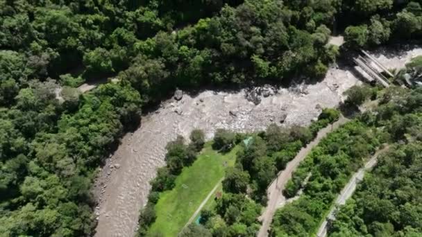 Machu Picchu Peru Hava Görüntüsü Urubamba Nehri — Stok video