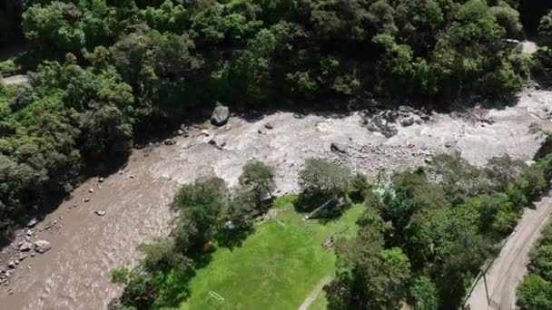 Machu Picchu Peru Widok Lotu Ptaka Rzeka Urubamba — Wideo stockowe