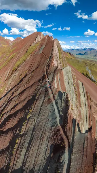 stock image Rainbow Mountain, Peru. Also known as Cerro Colorado near to Cusco. Aerial view. South America