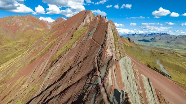 stock image Rainbow Mountain, Peru. Also known as Cerro Colorado near to Cusco. Aerial view. South America