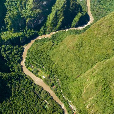 Machu Picchu, Peru. Hava görüntüsü. Kare resim.
