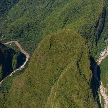 Machu Picchu, Peru. Hava görüntüsü. Kare resim.
