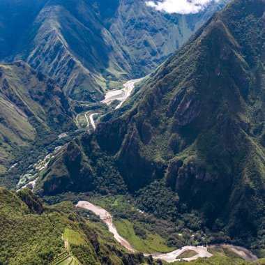 Machu Picchu, Peru. Hava görüntüsü. Kare resim.