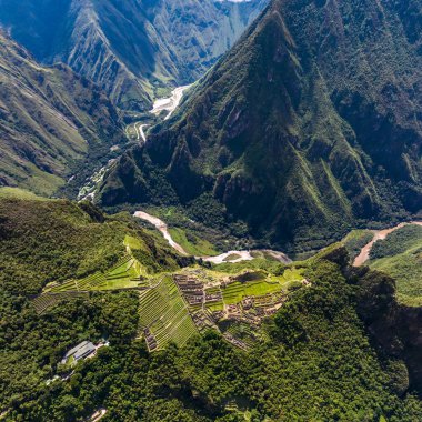 Machu Picchu, Peru. Hava görüntüsü. Kare resim.