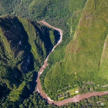 Machu Picchu, Peru. Hava görüntüsü. Kare resim.