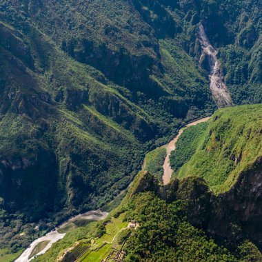 Machu Picchu, Peru. Hava görüntüsü. Kare resim.
