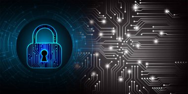 Sayısal arkaplan ve siber güvenlik konusunda kapatılmış asma kilit