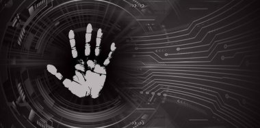 cyber security concept with human hand 