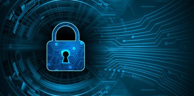 Dijital arkaplanda asma kilitli siber güvenlik kavramı