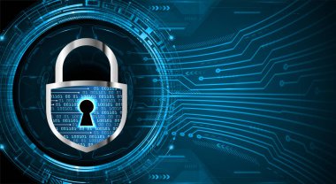 Mavi arka planda asma kilitli siber güvenlik kavramı