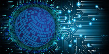 Dünya şekilli siber devre gelecek teknolojisi kavramı
