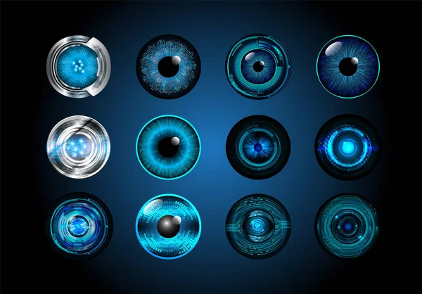Set Ochi Cibernetici Fundal Întunecat Ilustrație Vectorială — Vector de stoc