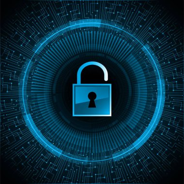 Kilit kilidi olan siber güvenlik kavramı, soyut yüksek hızlı internet bağlantısı