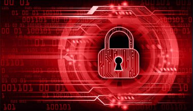 Siber güvenlik kavramı, dijital devre kartı ile asma kilit