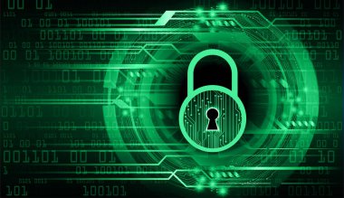 dijital güvenlik kavramı, ikili kodlu asma kilit, siber güvenlik, internet teknolojisi kavramı