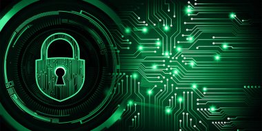 Kilit kilidi soyut dijital illüstrasyonlu siber güvenlik kavramı. yüksek kaliteli resimleme