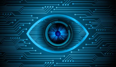 Siber göz şeklinde siber devre arka planı, gelecekteki teknoloji konsepti