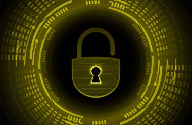 İkili kodlu siber güvenlik kilidi, siber saldırı, dijital teknoloji, siber güvenlik sistemi, dijital veri koruması. vektör illüstrasyonu.