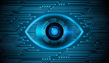 Siber göz şeklinde siber devre arka planı, gelecekteki teknoloji konsepti
