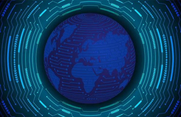 Blauer Cyber Systemknopf Digitaler Hintergrund Globale Netzkarte — Stockvektor