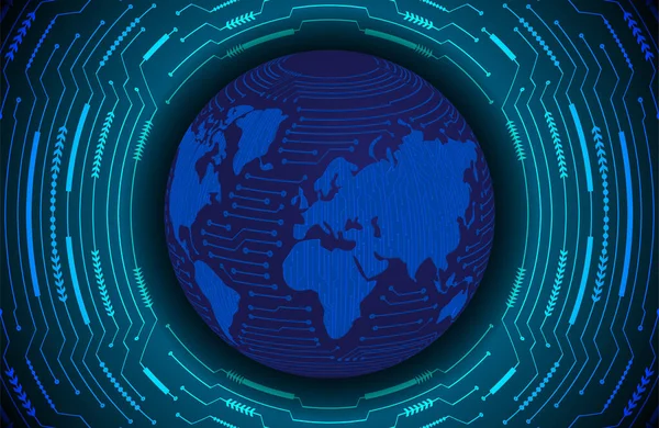 Rete Tecnologica Globale Mondo Binario Circuito Futuro Tecnologia Blu Hud — Vettoriale Stock