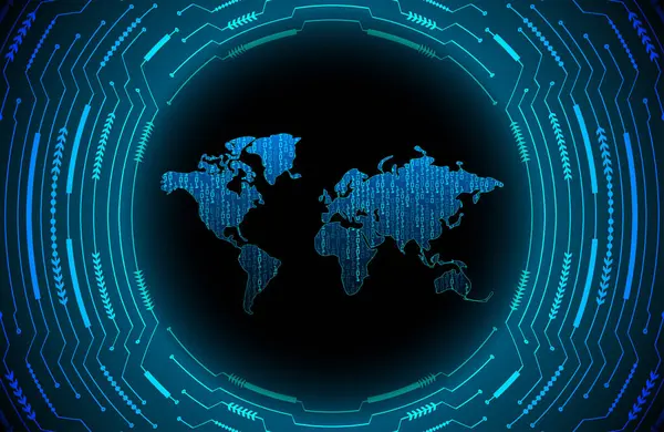 Tecnologia Digital Fundo Mapa Rede Global Botão Azul Sistema Cibernético —  Vetores de Stock
