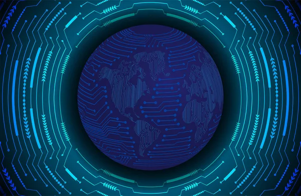 Global teknoloji ağı. Dünya ikili devre kartı gelecek teknolojisi, mavi hud siber güvenlik kavramı. 3d oluşturma.