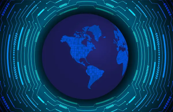 Mondiaal Technologienetwerk World Binary Circuit Board Toekomstige Technologie Blue Hud — Stockvector