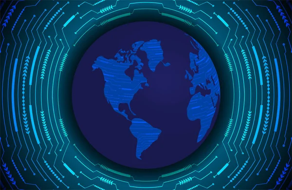 Réseau Technologique Mondial Monde Carte Circuit Binaire Technologie Future Fond — Image vectorielle