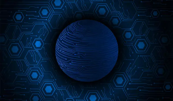 Tmavě Modré Abstraktní Technologie Pozadí Kybernetickými Částicemi Obvodu Kolem Velké — Stockový vektor