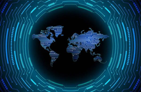Μπλε Κουμπί Του Κυβερνοσυστήματος Ψηφιακό Υπόβαθρο Τεχνολογίας Παγκόσμιος Χάρτης Δικτύου — Διανυσματικό Αρχείο
