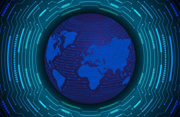 Botão Azul Sistema Cibernético Tecnologia Digital Fundo Mapa Global Rede — Vetor de Stock