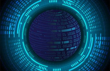 Global teknoloji ağı. Dünya ikili devre kartı gelecek teknolojisi, mavi hud siber güvenlik kavramı. 3d oluşturma.