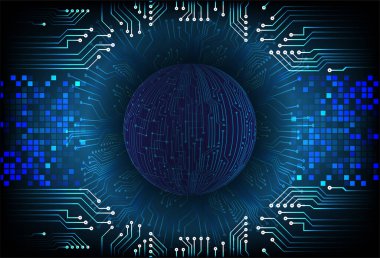 Global teknoloji ağı. Dünya ikili devre kartı gelecek teknolojisi, mavi hud siber güvenlik kavramı. 3d oluşturma.