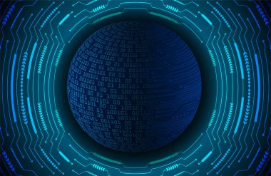 Global teknoloji ağı. Dünya ikili devre kartı gelecek teknolojisi, mavi hud siber güvenlik kavramı. 3d oluşturma.