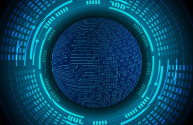 Global teknoloji ağı. Dünya ikili devre kartı gelecek teknolojisi, mavi hud siber güvenlik kavramı. 3d oluşturma.