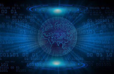 Global teknoloji ağı. Dünya ikili devre kartı gelecek teknolojisi, mavi hud siber güvenlik kavramı. 3d oluşturma.