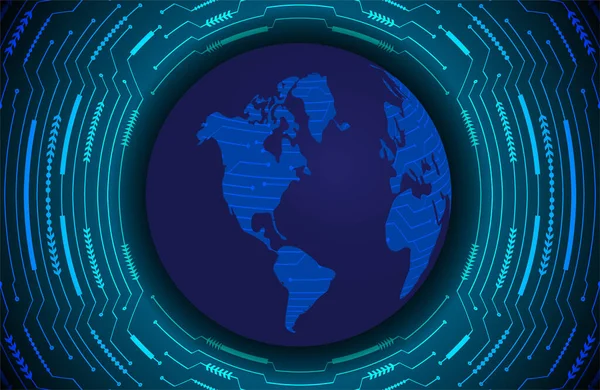 Globales Technologienetzwerk Welt Binäre Leiterplatte Zukunftstechnologie Blau Hud Cyber Sicherheitskonzept — Stockvektor