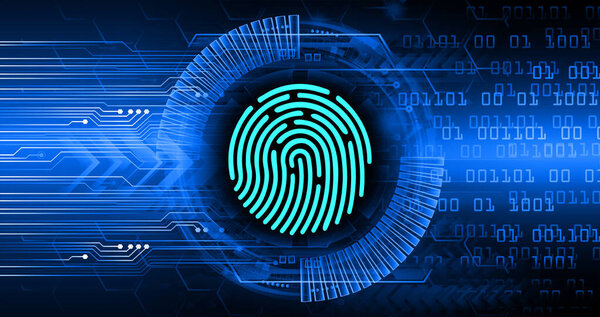fingerprint security concept with a fingerprint on a digital background.